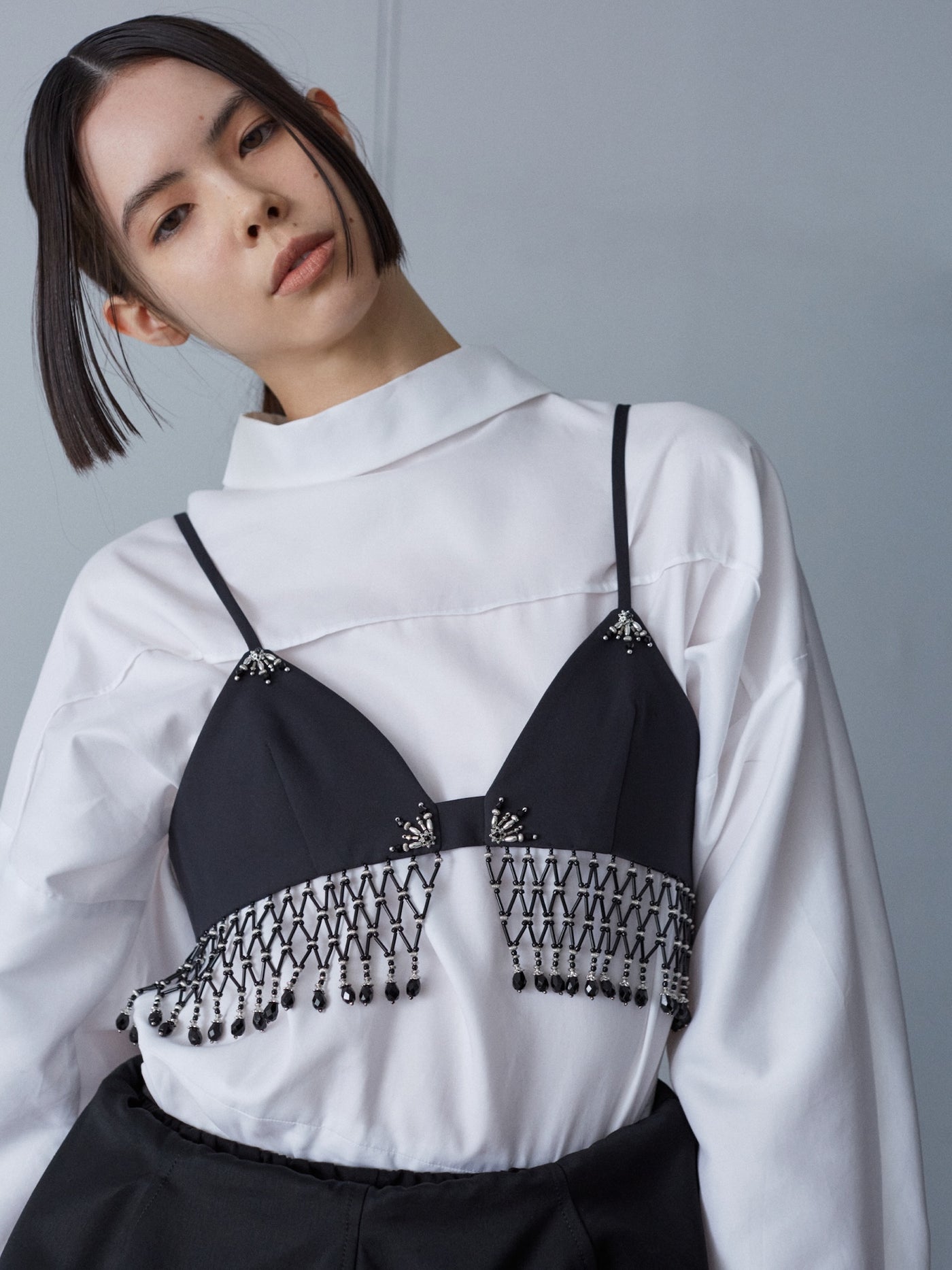 tanakadaisuke（タナカダイスケ）beads fringe bra Black ビーズ