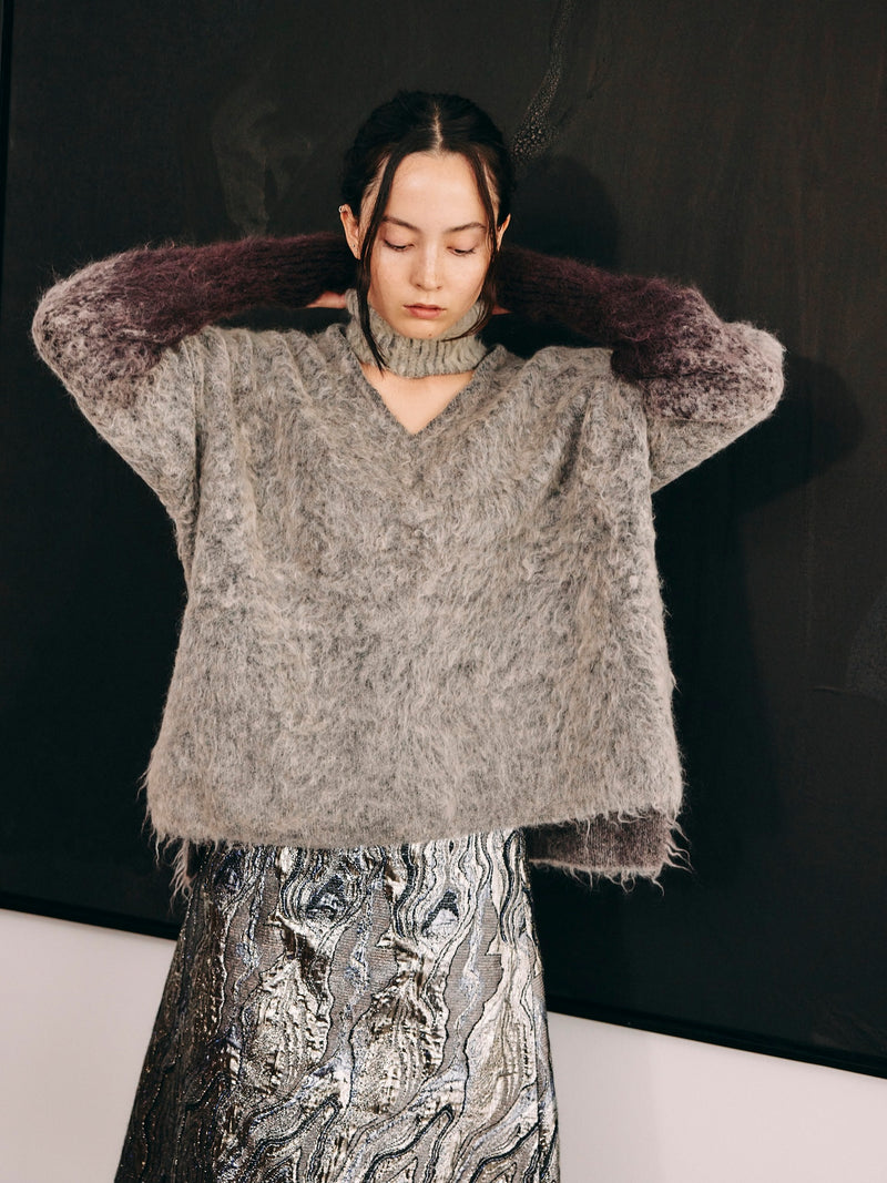 MOHAIR OPEN HIGHNECK KNIT  モヘアハイネックニットトップ