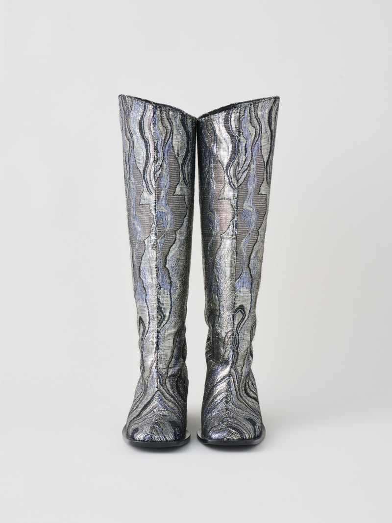 FABRIC LONG BOOTS メタリックジャカードロングブーツ