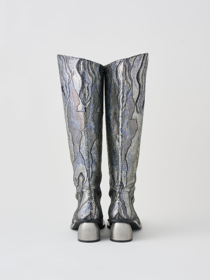 FABRIC LONG BOOTS メタリックジャカードロングブーツ