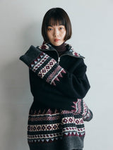 fairisle half zip crochet color knit フェアアイル柄ハーフジップニット