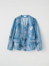 NO COLLAR JEAN JACKET METALLIC BLUE ノーカラーデニムジャケット