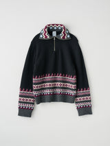 fairisle half zip crochet color knit フェアアイル柄ハーフジップニット