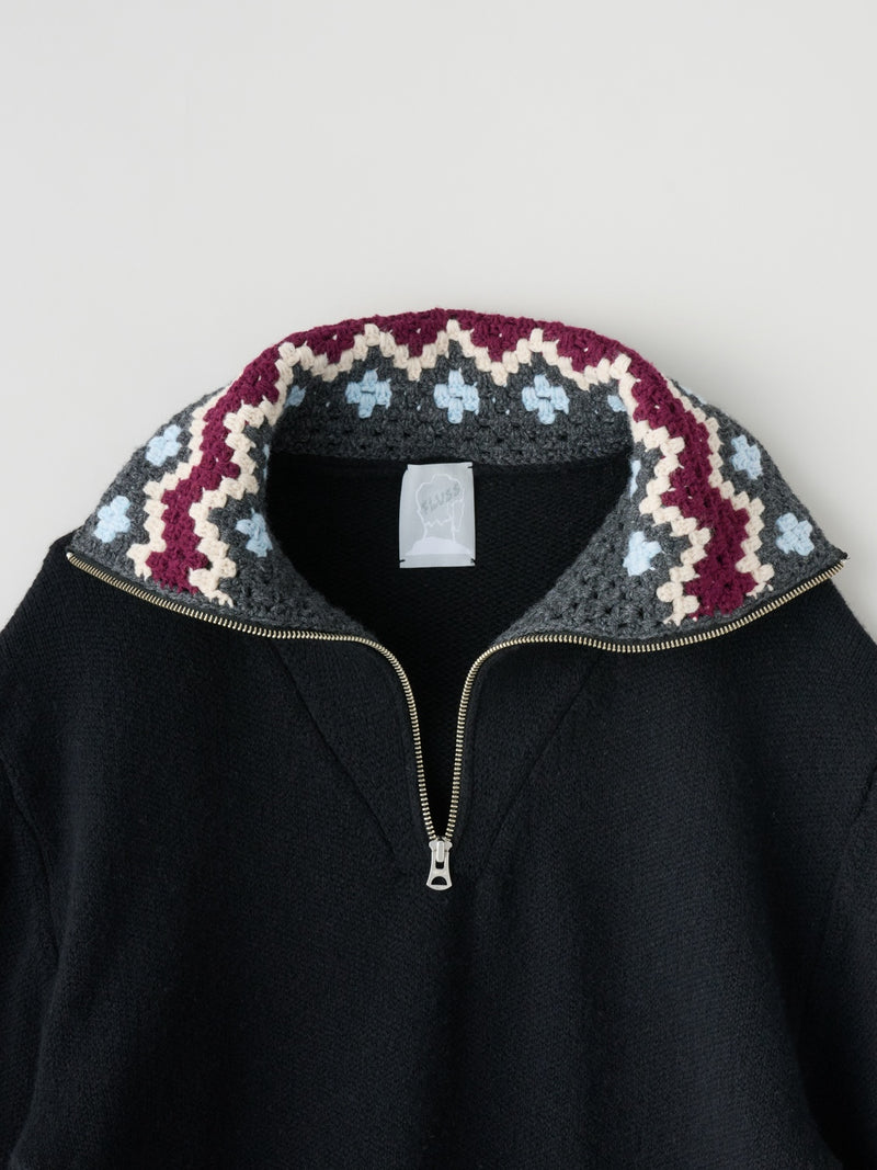 fairisle half zip crochet color knit フェアアイル柄ハーフジップニット