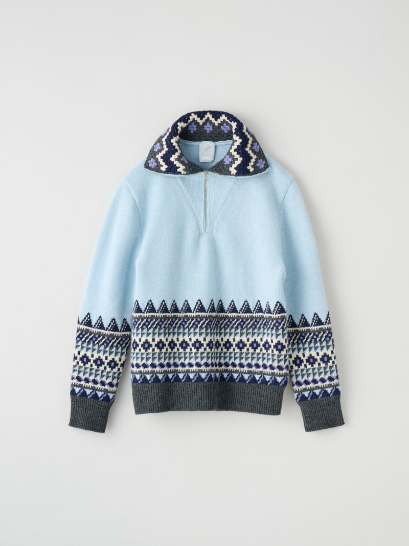 fairisle half zip crochet color knit フェアアイル柄ハーフジップニット