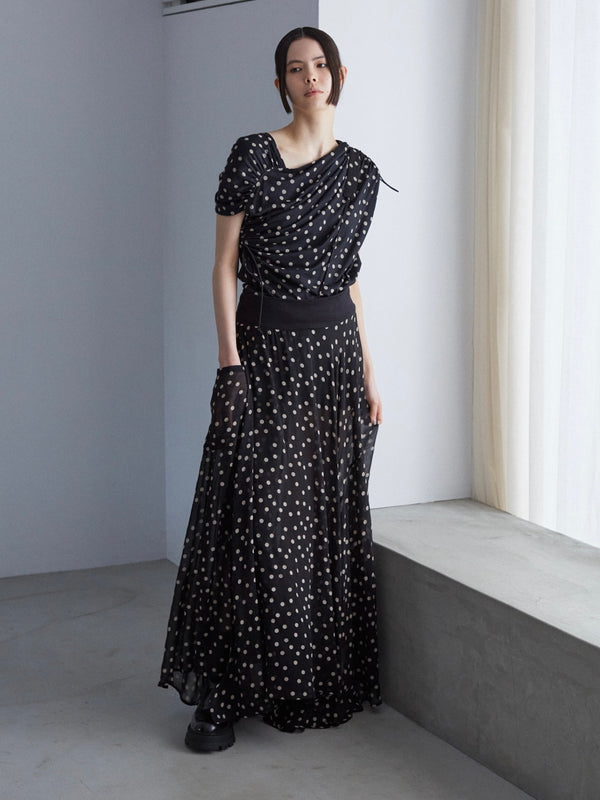 ドット柄シフォンラップロングスカート