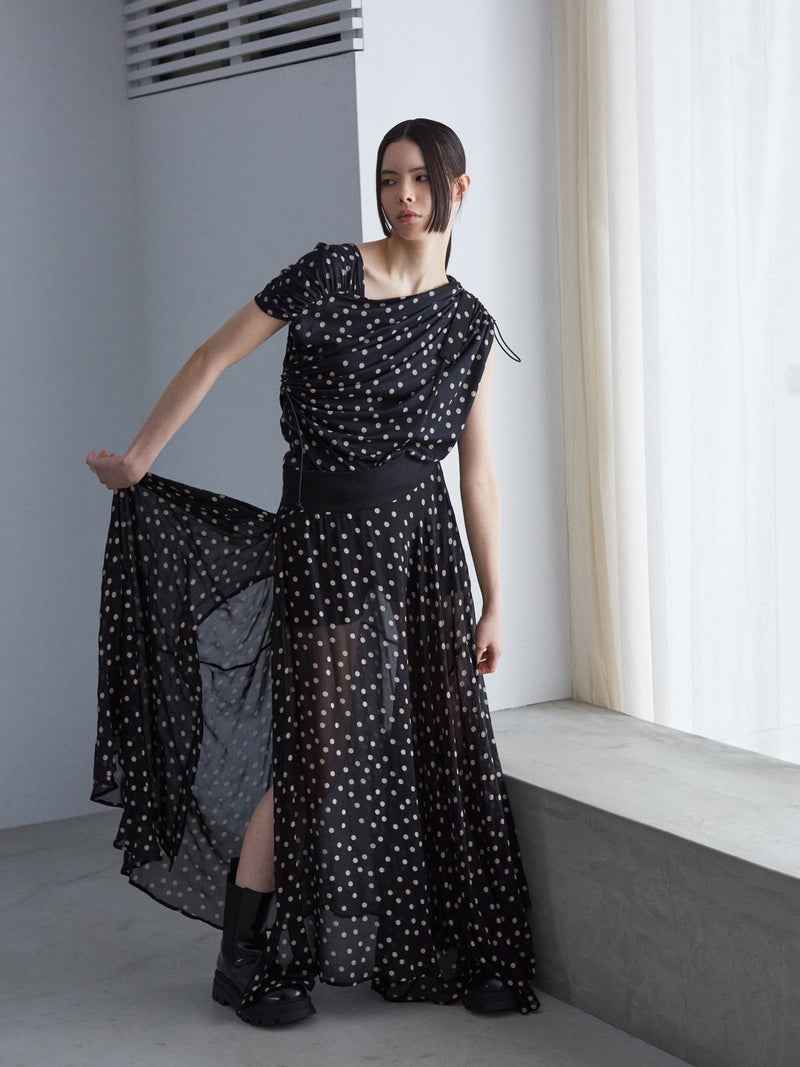 ドット柄シフォンラップロングスカート