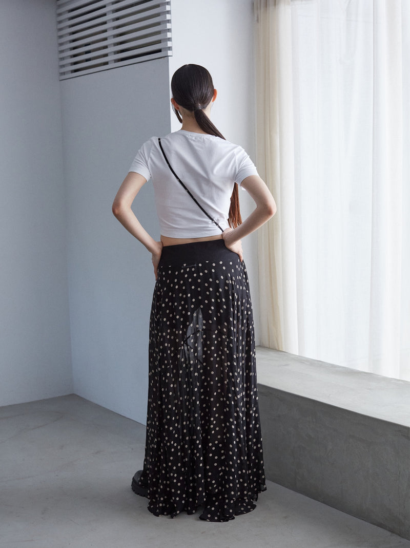 ドット柄シフォンラップロングスカート