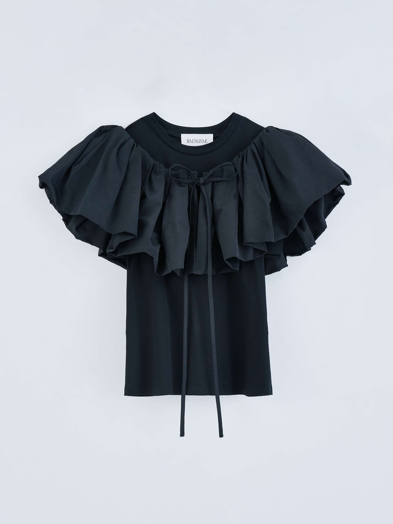 OMOCHI PEPLUM T-SHIRT / Black　ペプラムベルト付きTシャツ