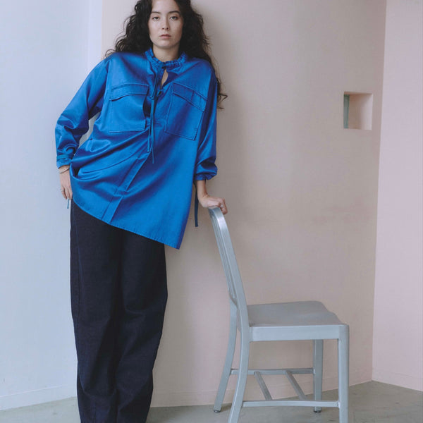VISCOSE COTTON SATIN TOP/ Blue [2019SS] サテンブラウス