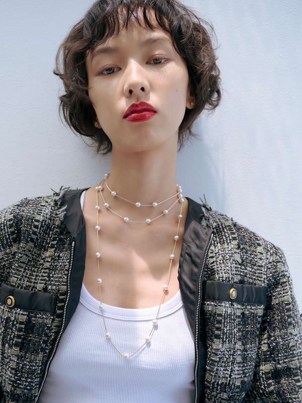 Long Pearl Chain Necklace  ロング パール チェーン ネックレス Silver/Gold