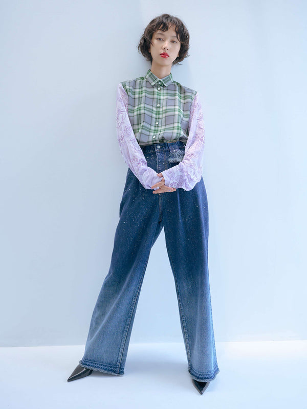 Midnight  Green Denim  Pants ミッドナイトグリーン デニム ワイドパンツ