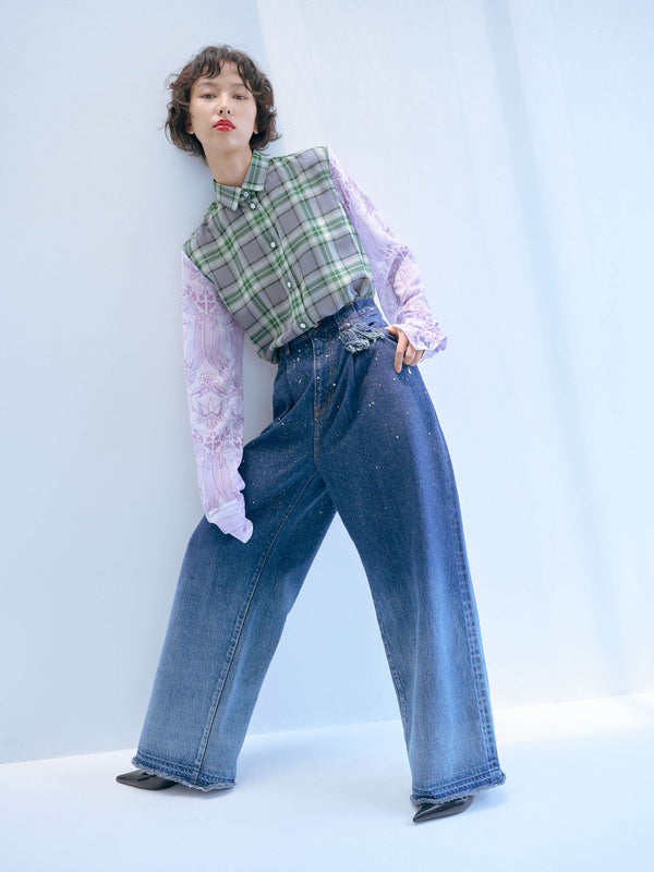 Midnight  Green Denim  Pants ミッドナイトグリーン デニム ワイドパンツ