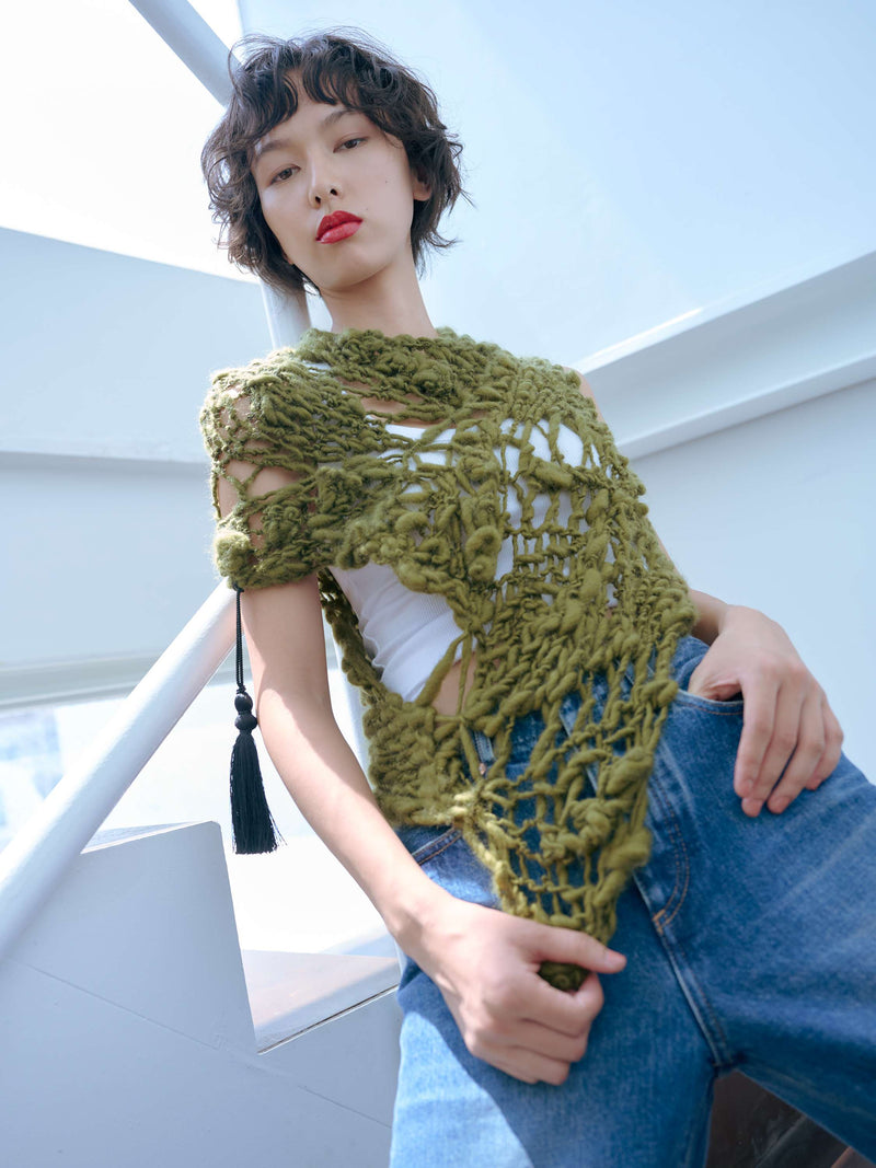 予約販売】HAND SPAN MULTI VEST 手紡ぎハンドニットベスト