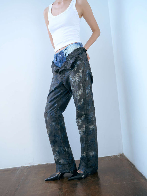 STARAIGHT JEAN TROUSERS レイヤード ストレートジーントラウザー（ブラックレース）