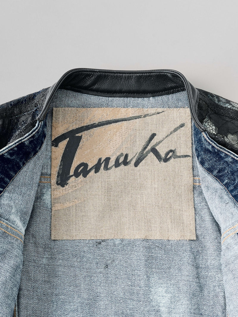 NO COLLAR TRUCKER JACKET ノーカラーレイヤードデニムジャケット（ブラックレース）