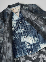 NO COLLAR TRUCKER JACKET ノーカラーレイヤードデニムジャケット（ブラックレース）
