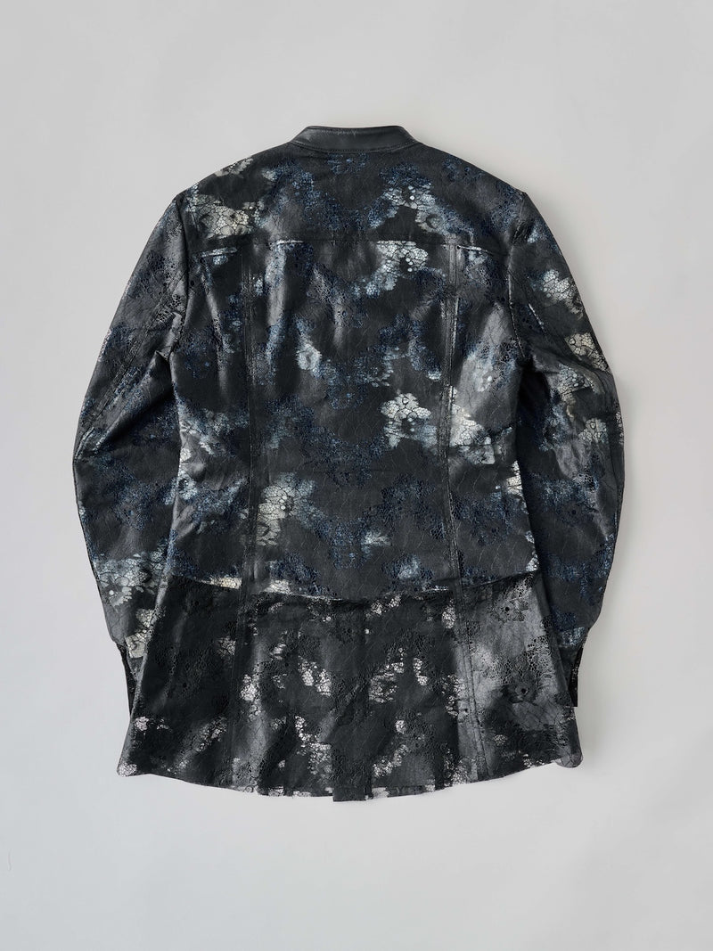 NO COLLAR TRUCKER JACKET ノーカラーレイヤードデニムジャケット（ブラックレース）