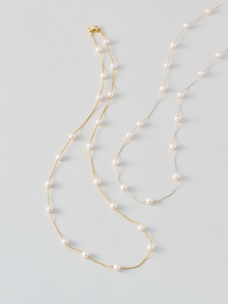 Long Pearl Chain Necklace  ロング パール チェーン ネックレス Silver/Gold