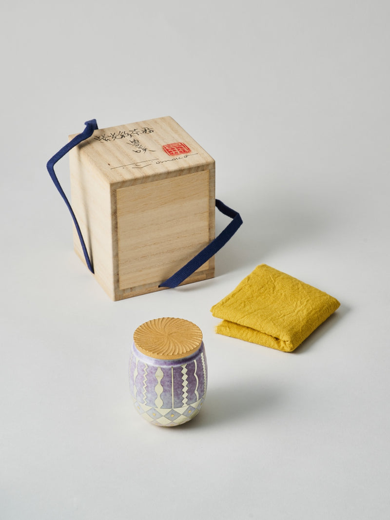 高橋朋子 《紫光彩薄茶器　豊咲》（T12）木箱付き
