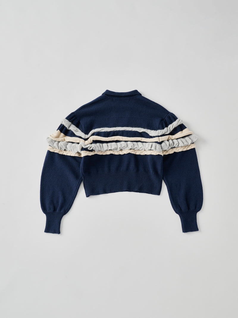 Textured Ruffle Sleeve Polo ラッフルスリーブポロニットトップ