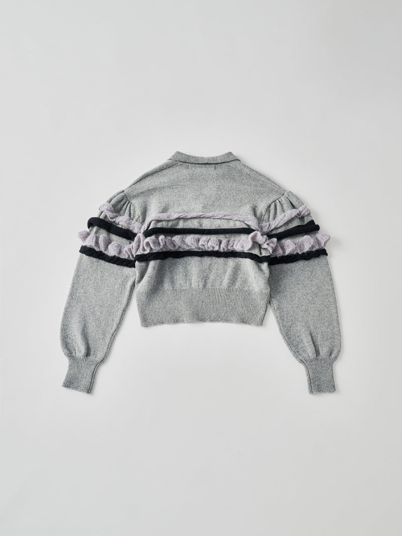 Textured Ruffle Sleeve Polo ラッフルスリーブポロニットトップ