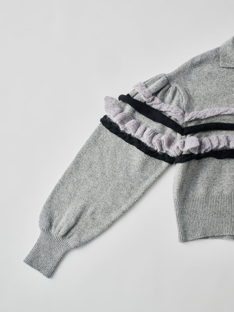 Textured Ruffle Sleeve Polo ラッフルスリーブポロニットトップ