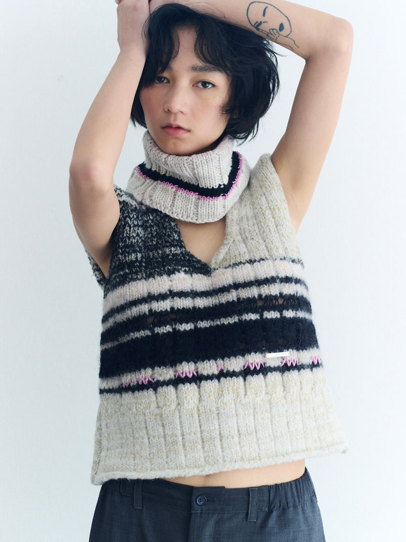 Handmade Knit Vest ハンドメイドニットベスト（ネックウェア付き）