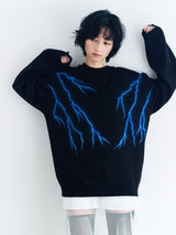 LIGHTING HAND PAINTING KNIT PULLOVER　イナズマモチーフ ハンドペイントニットトップ