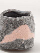 林友加 志野茶碗 A（ピンク濃グレー四角）木箱付き  1