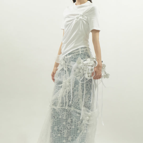 【値下げ】rivnobuhiko/EMBROIDERY SKIRT RIV NOBUHIKO（リブ ノブヒコ）MICHE EMBROIDERY SKIRT 刺繍シアー